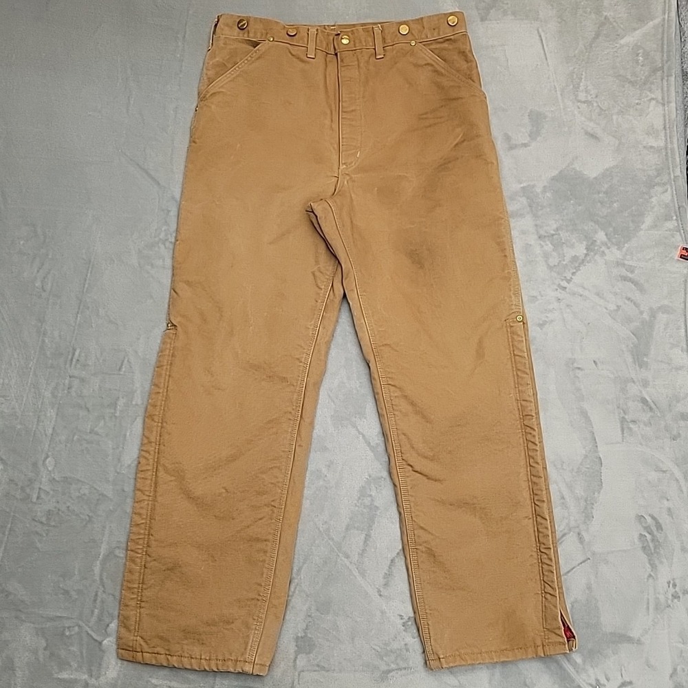 VTG Carhartt Pants Men 36x31 Brown Duck Canvas Quilt Lined Ankle Zip Made In USA
